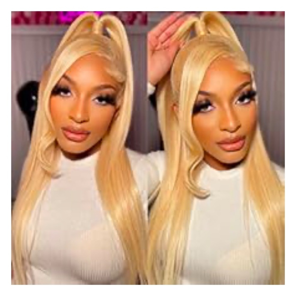 24Inch 613 13x6 Lace Front Human Hair Blonde Straight  Pre Plucked 200%